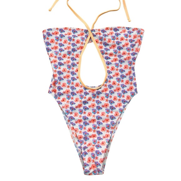 Strawberry Milk Mob Floral One Piece with Orange Trim - Picture 3 of 6